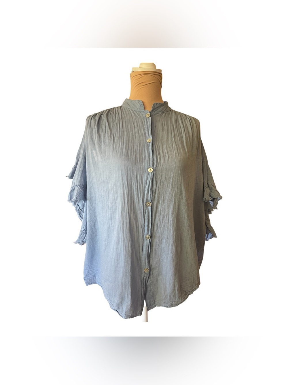 Boho Light Blue Button-Down Shirt - Classic Relaxed Fit Size L